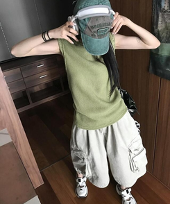 ニット メッシュニットキャミソール OLIVE