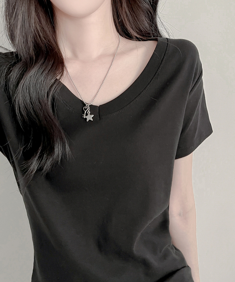 Vネック半袖Tシャツ BLACK