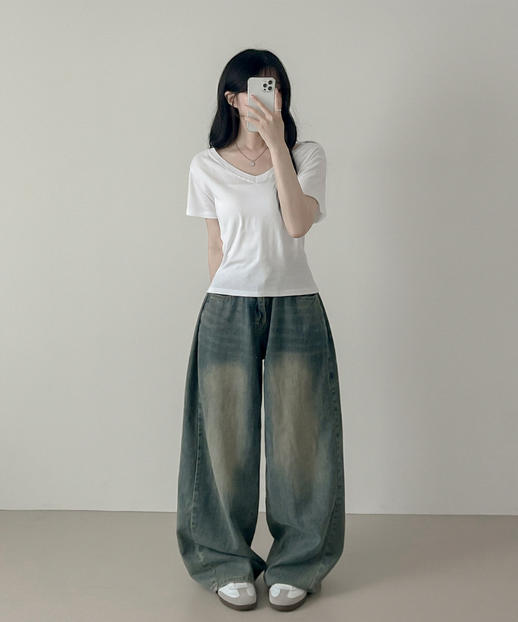 Vネック半袖Tシャツ IVORY