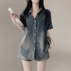 ツーピース 【SET】ウォッシング半袖シャツ ショートパンツ DEEP DENIM