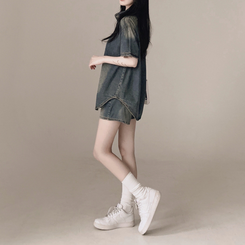 ツーピース 【SET】ウォッシング半袖シャツ ショートパンツ DEEP DENIM