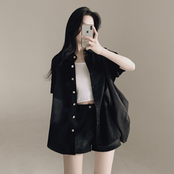 ツーピース 【SET】ウォッシング半袖シャツ ショートパンツ BLACK DENIM