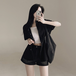 ツーピース 【SET】ウォッシング半袖シャツ ショートパンツ BLACK DENIM