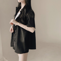 ツーピース 【SET】ウォッシング半袖シャツ ショートパンツ BLACK DENIM