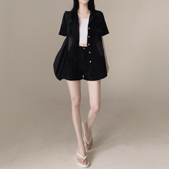 ツーピース 【SET】ウォッシング半袖シャツ ショートパンツ BLACK DENIM