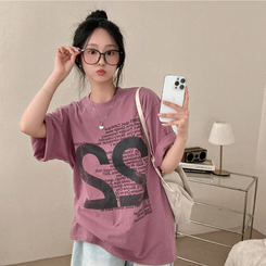 半袖Tシャツ レタリングルーズ半袖Tシャツ PINK