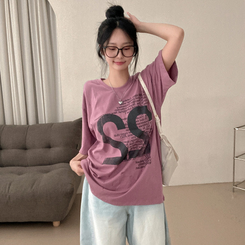 半袖Tシャツ レタリングルーズ半袖Tシャツ PINK