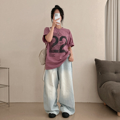 半袖Tシャツ レタリングルーズ半袖Tシャツ PINK