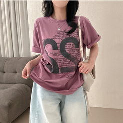 半袖Tシャツ レタリングルーズ半袖Tシャツ PINK