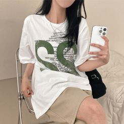 半袖Tシャツ レタリングルーズ半袖Tシャツ IVORY
