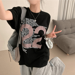 半袖Tシャツ レタリングルーズ半袖Tシャツ BLACK
