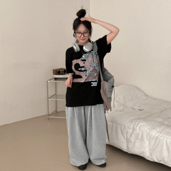 半袖Tシャツ レタリングルーズ半袖Tシャツ BLACK
