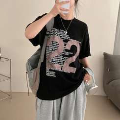 半袖Tシャツ レタリングルーズ半袖Tシャツ BLACK