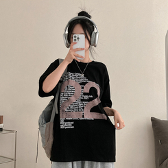 半袖Tシャツ レタリングルーズ半袖Tシャツ BLACK