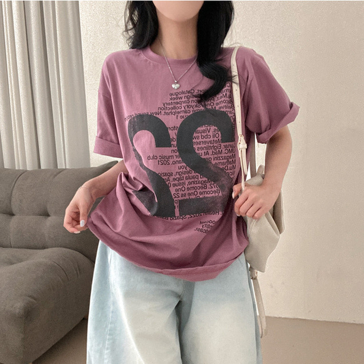 レタリングルーズ半袖Tシャツ PINK