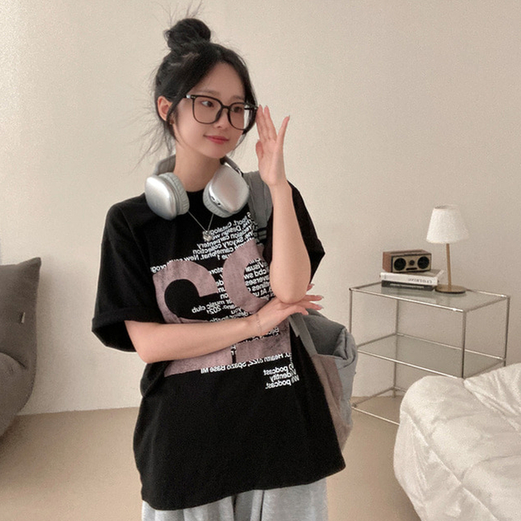 レタリングルーズ半袖Tシャツ BLACK