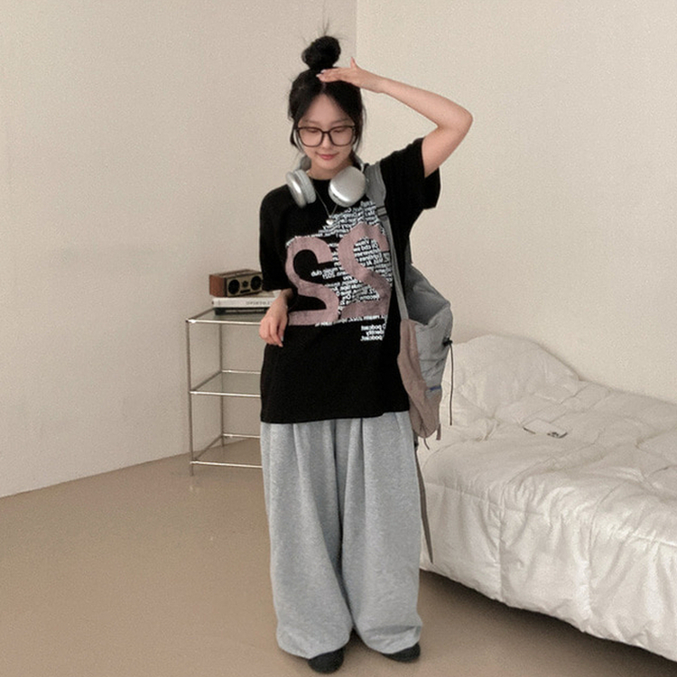 レタリングルーズ半袖Tシャツ BLACK