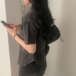 ジャケット デニム半袖シャツジャケット CHARCOAL
