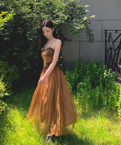 ロングワンピース ボヘミアンアンバランスワンピース BROWN