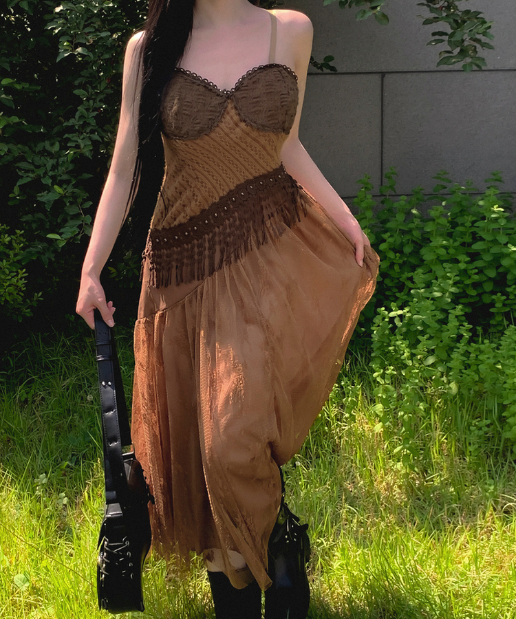 ボヘミアンアンバランスワンピース BROWN