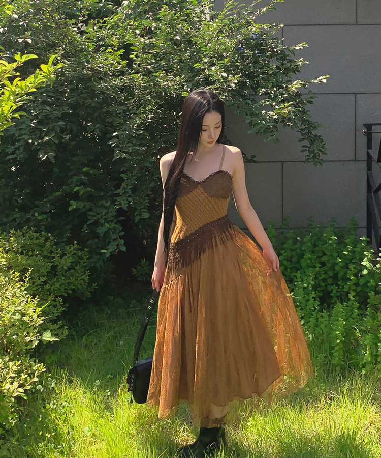 ボヘミアンアンバランスワンピース BROWN