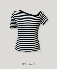 アンバランスストライプ半袖Tシャツ