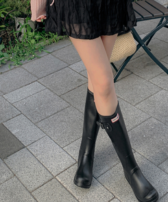 ブーツ 厚底ロングレインブーツ BLACK