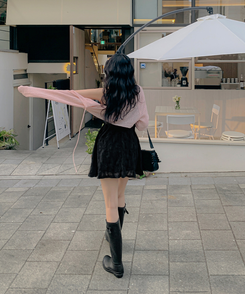 ブーツ 厚底ロングレインブーツ BLACK