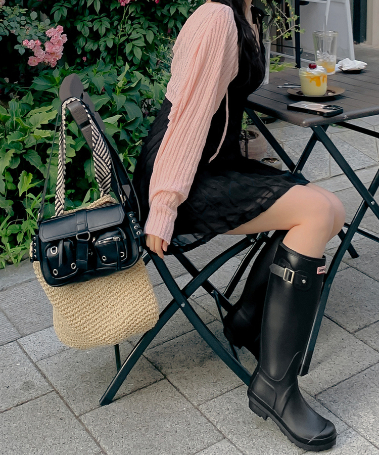 厚底ロングレインブーツ BLACK
