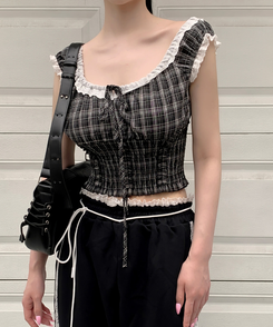 ブラウス リボンチェックキャミソールリ BLACK