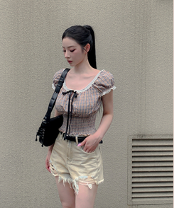 ブラウス リボンチェックキャミソールリ BEIGE
