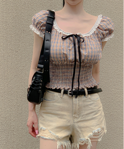 ブラウス リボンチェックキャミソールリ BEIGE