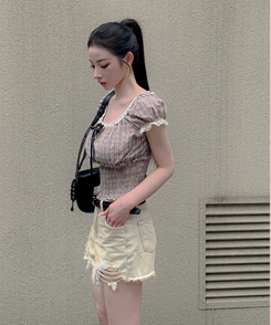 ブラウス リボンチェックキャミソールリ BEIGE