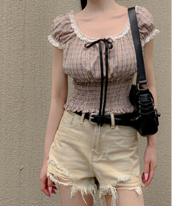 ブラウス リボンチェックキャミソールリ BEIGE