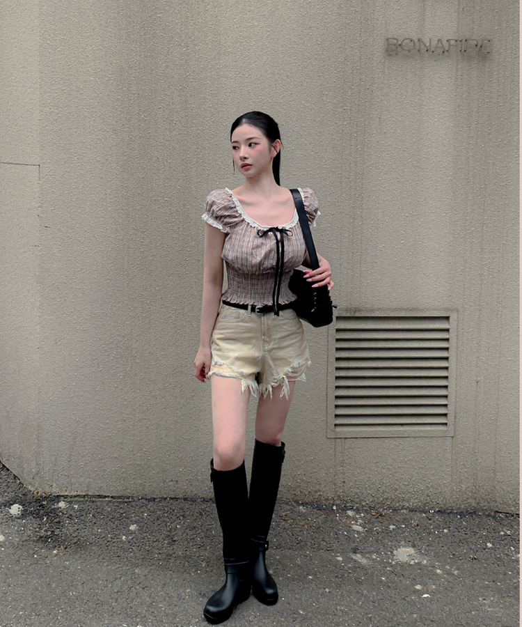 リボンチェックキャミソールリ BEIGE