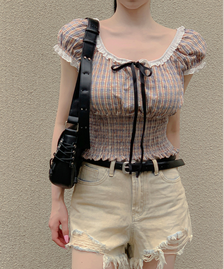 リボンチェックキャミソールリ BEIGE