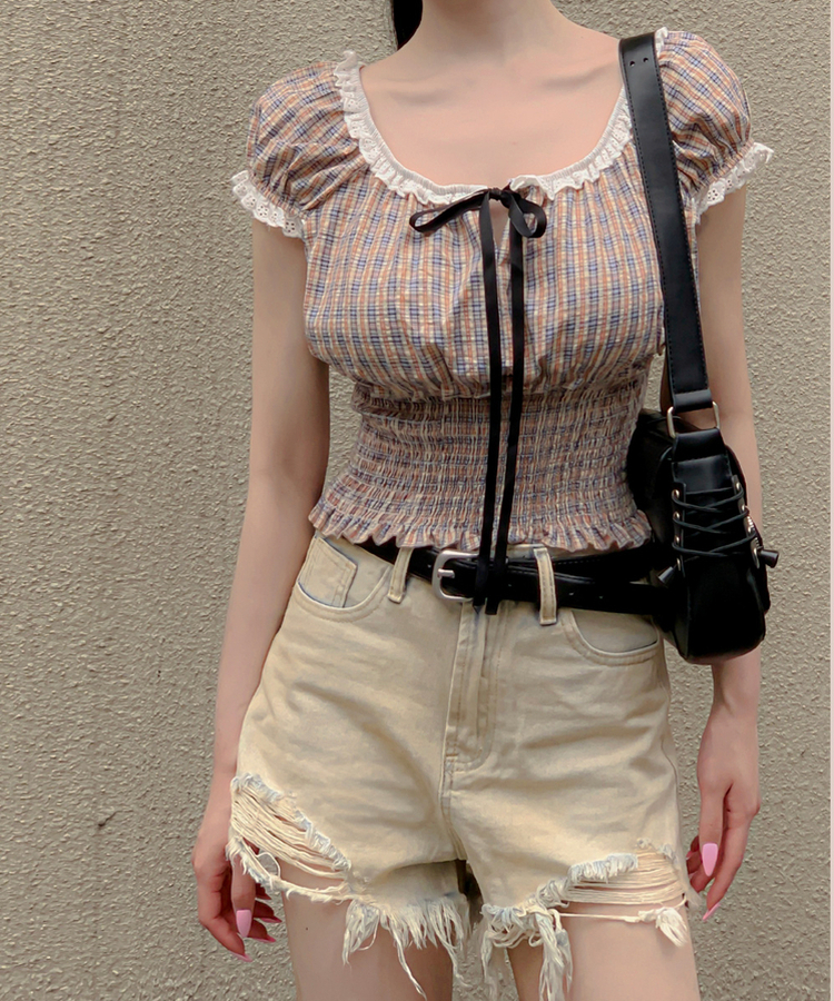 リボンチェックキャミソールリ BEIGE