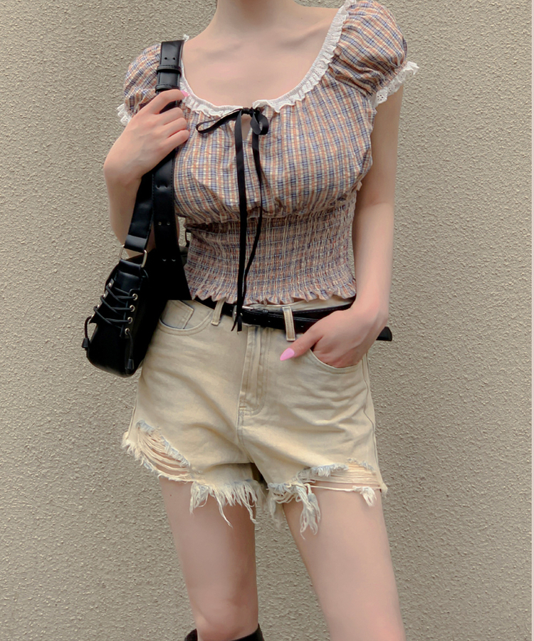 リボンチェックキャミソールリ BEIGE