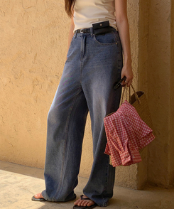 デニム 【丈別】ワイドロングデニムパンツ MID DENIM