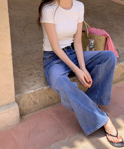 デニム 【丈別】ワイドロングデニムパンツ MID DENIM