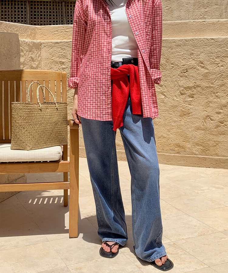 【丈別】ワイドロングデニムパンツ MID DENIM