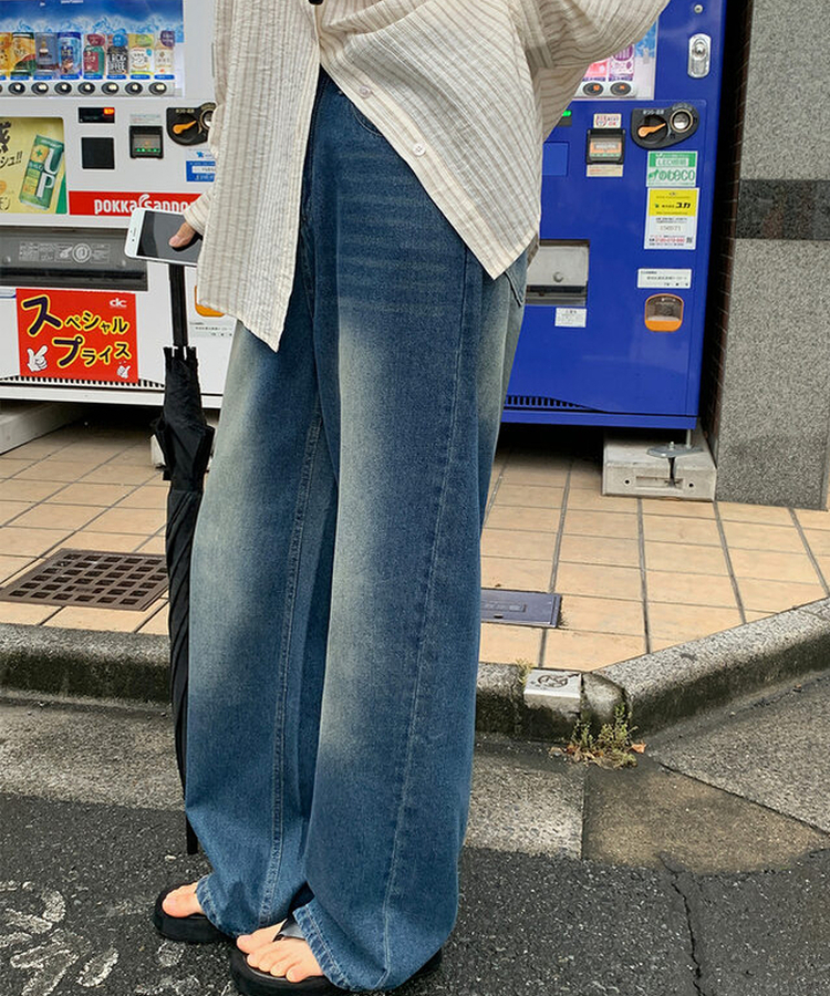 【丈別】ワイドロングデニムパンツ DEEP DENIM