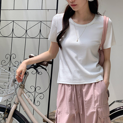 半袖Tシャツ (MADE/しっかりとした縫製/ネックラインの伸びゼロ♥)Petite Note No.15 ミコニ リブコットン半袖Tシャツ IVORY