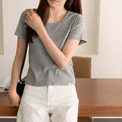 半袖Tシャツ (MADE/しっかりとした縫製/ネックラインの伸びゼロ♥)Petite Note No.15 ミコニ リブコットン半袖Tシャツ MELANGE