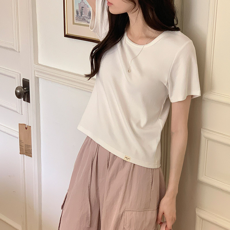 (MADE/しっかりとした縫製／ネックラインの伸びゼロ♥）Petite Note No.15 ミコニ リブコットン半袖Tシャツ IVORY