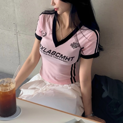 半袖Tシャツ レトロトラックライン半袖Tシャツ PINK