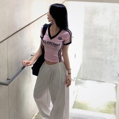 半袖Tシャツ レトロトラックライン半袖Tシャツ PINK