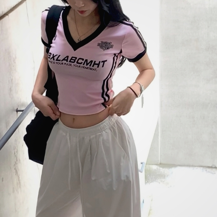 レトロトラックライン半袖Tシャツ PINK