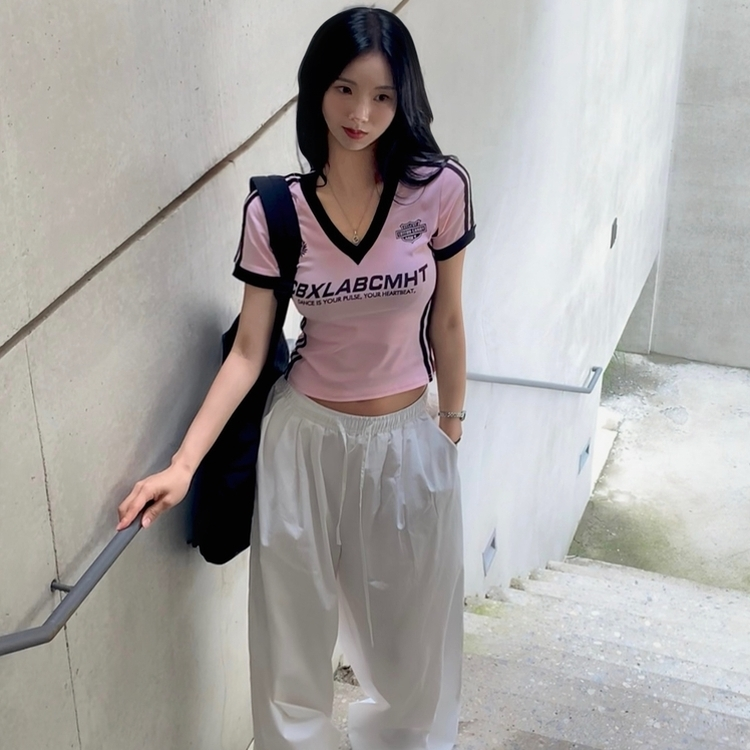 レトロトラックライン半袖Tシャツ PINK