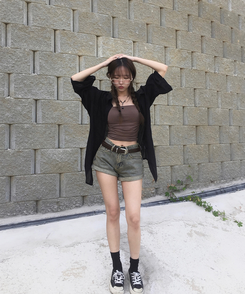 リネンルーズロールアップシャツ BLACK